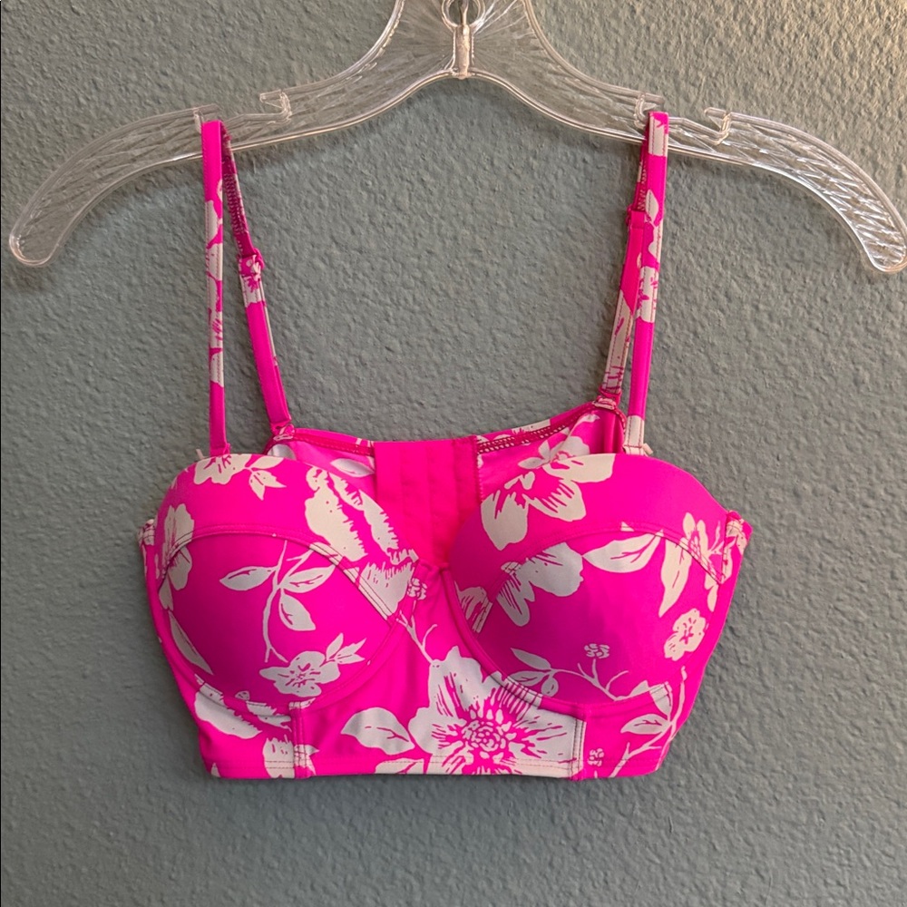 Floral Pink Bustier Bikini Top Roxy NWT